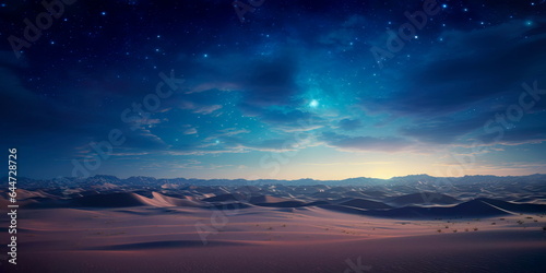 arid and vast desert landscape  where immense sand dunes stretch into the distance  and the Milky Way blankets the night sky