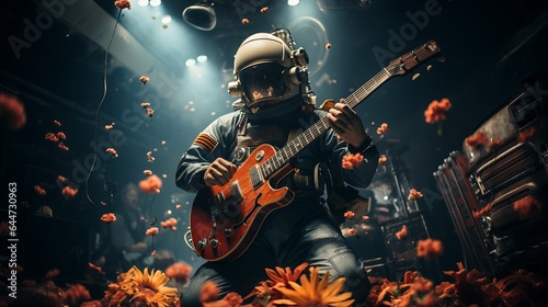 Astronaut astronaut playing guitar on stage ,Generative AI © Dzmitry