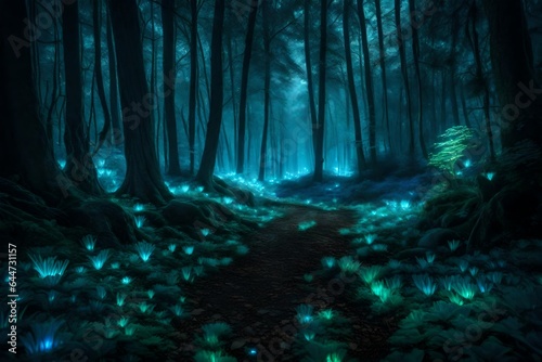 A mystical, bioluminescent forest where every step illuminates the path in an otherworldly glow. 