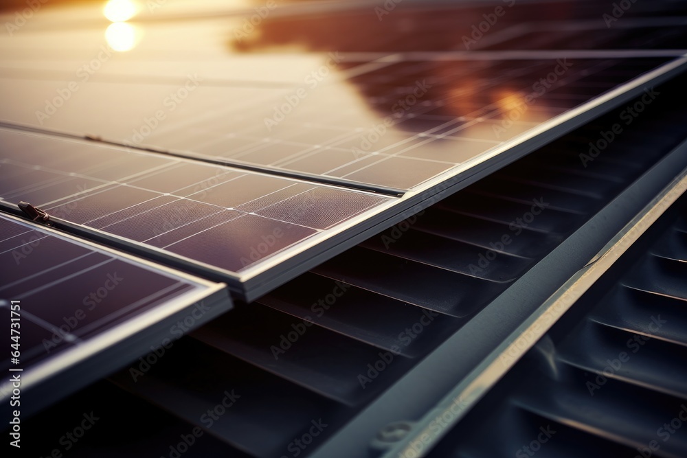 Obraz premium Generative ai closeup of solar panels are storing energy from the sun as renewable energy for a sustainable future.