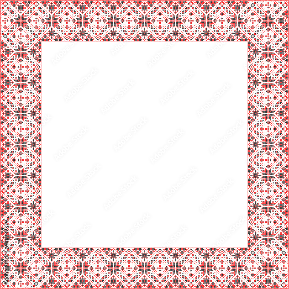 Vector illustration of Ukrainian ornament in ethnic style, identity, vyshyvanka, embroidery for print clothes, websites, banners. Background. Geometric design, border, copy space, frame Vector illustration of Ukrainian ornament in ethnic style, identity, vyshyvanka, embroidery for print clothes, websites, banners. Background. Geometric design, border, copy space, frame