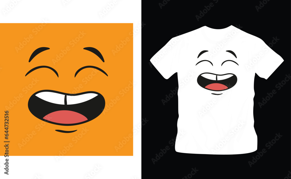 Cartoon face expressions. happy surprised faces, doodle characters mouth and eyes illustration cool shirt design editable template