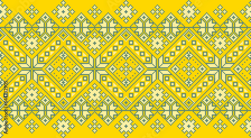 Vector illustration of Ukrainian ornament in ethnic style  identity  vyshyvanka  embroidery for print clothes  websites  banners. Background. Geometric design  border  copy space  frame