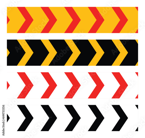 traffic arrow sign vector, warning or security design trendy style. red yellow black white