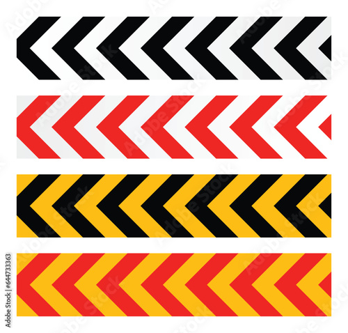traffic arrow sign vector, warning or security design trendy style. red yellow black white
