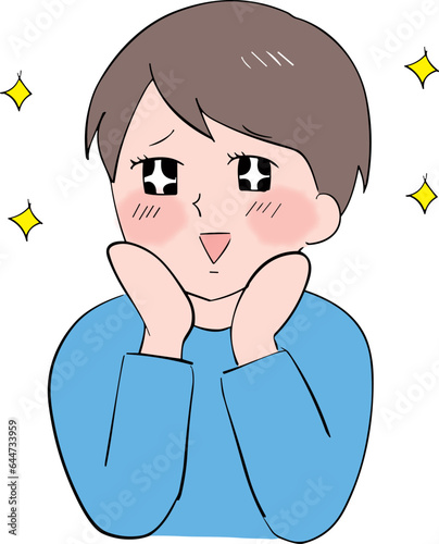 喜んでいる少女漫画っぽい表情の男性