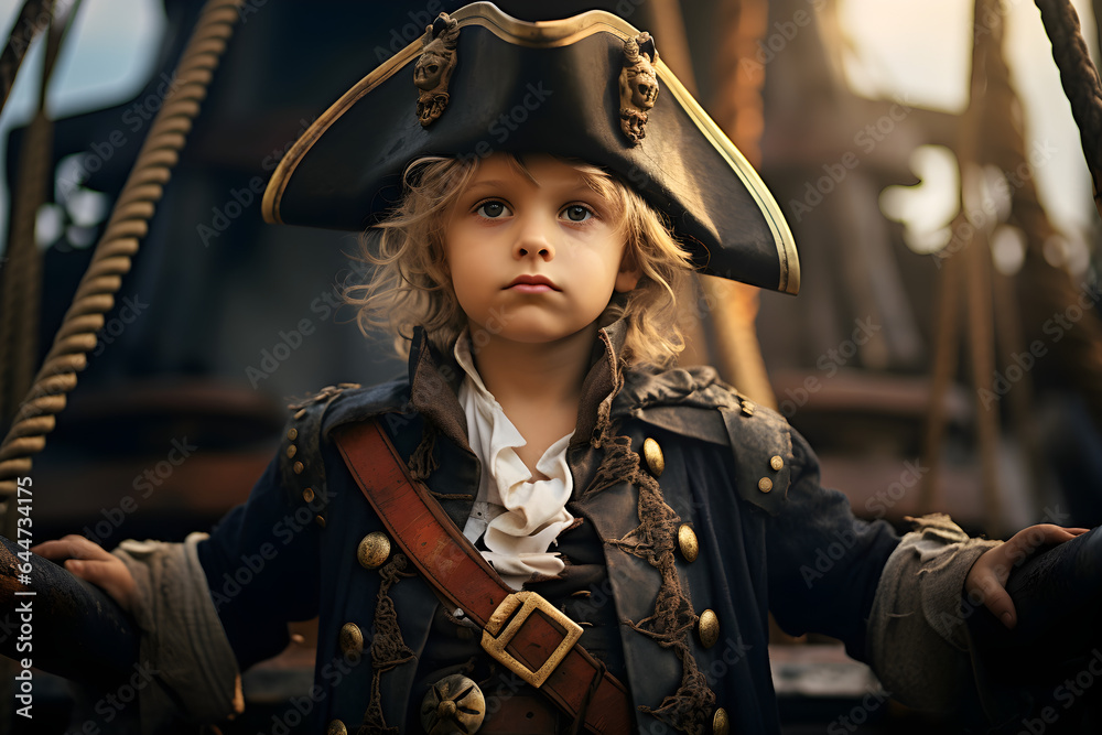 Obraz premium studio portrait of a little boy wearing pirate costume