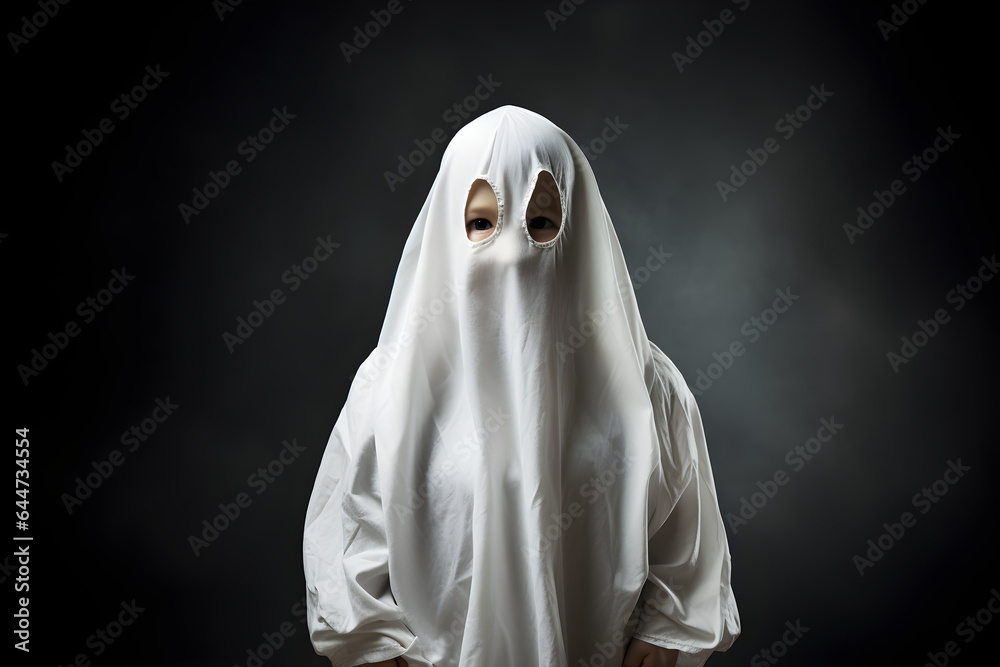 studio portrait of a little boy wearing halloween ghost costume studio portrait of a little boy wearing halloween ghost costume