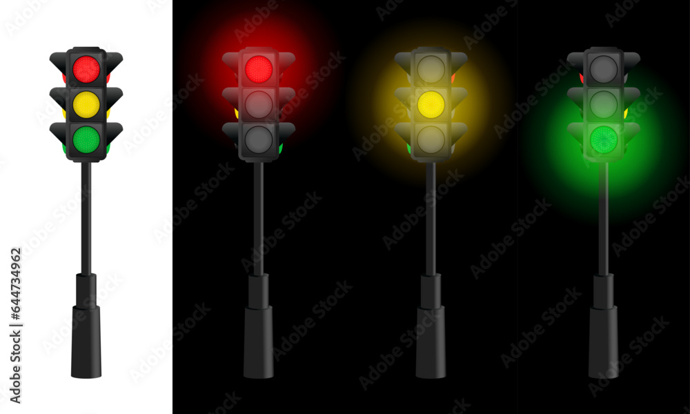 Road Traffic Lights Set. Variations in traffic light operation. Safety