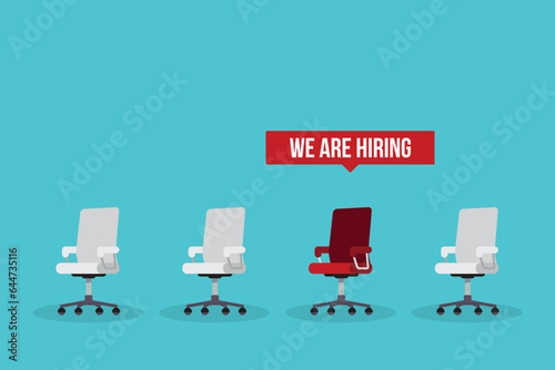 We are hiring, recruiting concept, resources job employment career jobless interview, chairs isolated on background.
