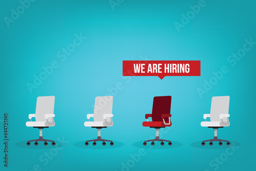 We are hiring, recruiting concept, resources job employment career jobless interview, chairs isolated on background.