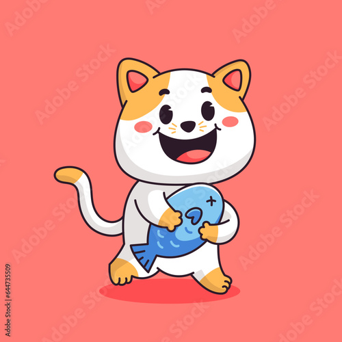 Cute cat with fish cartoon vector