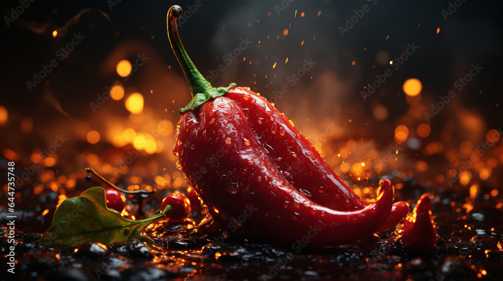 Vibrant Red Chili Pepper with Intense Heat and Spicy Aesthetics - obrazy, fototapety, plakaty 