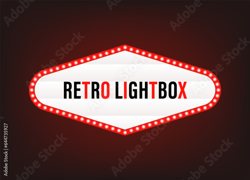 Retro lightbox billboard vintage frame. Vintage banner light box. Advertise movie or show signage design. Vector illustration