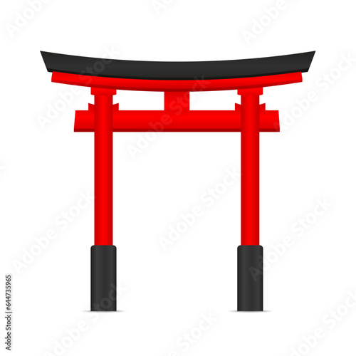 Realistic Detailed 3d Japanese Torii Gate Isolated on a White Background. Architecture Asian Temple. Welcome Japan Travel Concept with Japanese Traditional Red Torii Gate. Vector illustration