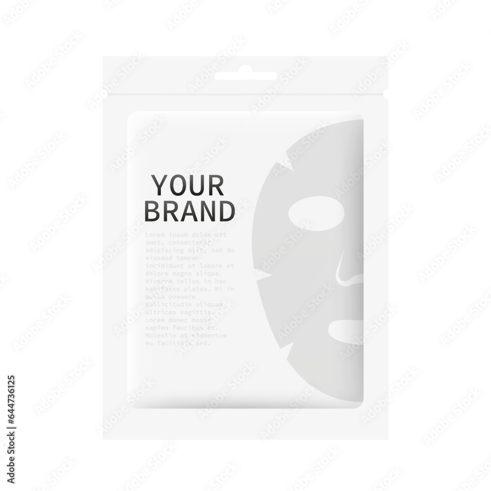 Advertisement for white face mask cosmetics. Face mask packaging design. Realistic Packaging design cosmetics. Mockup package for mask. Vector illustration Advertisement for white face mask cosmetics. Face mask packaging design. Realistic Packaging design cosmetics. Mockup package for mask. Vector illustration