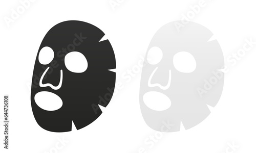 Set of white and black sheet face mask, beauty treatments, rejuvenation. Face cosmetics. Package design for face mask on white background. Vector illustration