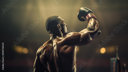 Muscular body of boxer in ring. 