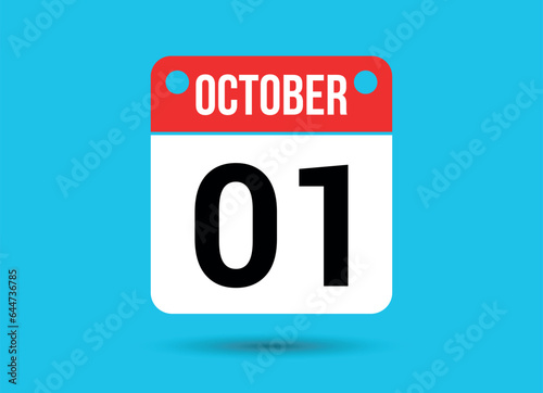 October 1 Calendar Date Flat Icon Day 1 Vector Illustration