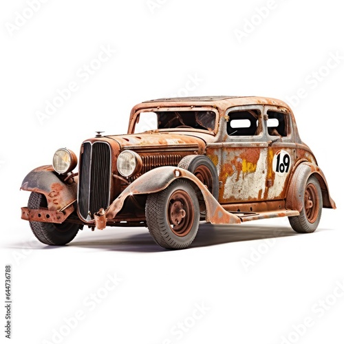 vintage rusted car isolated on white