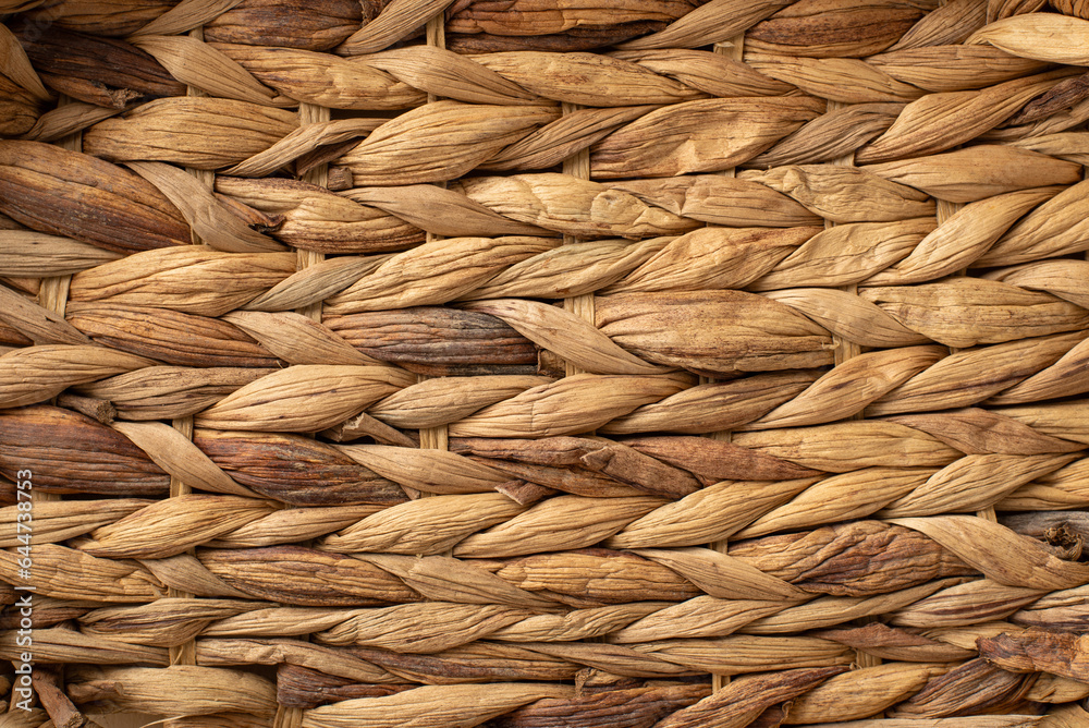 Detailed Texture Focus. Closeup of woven rattan basket texture, creating a backdrop with ample room for text or advertising Detailed Texture Focus. Closeup of woven rattan basket texture, creating a backdrop with ample room for text or advertising