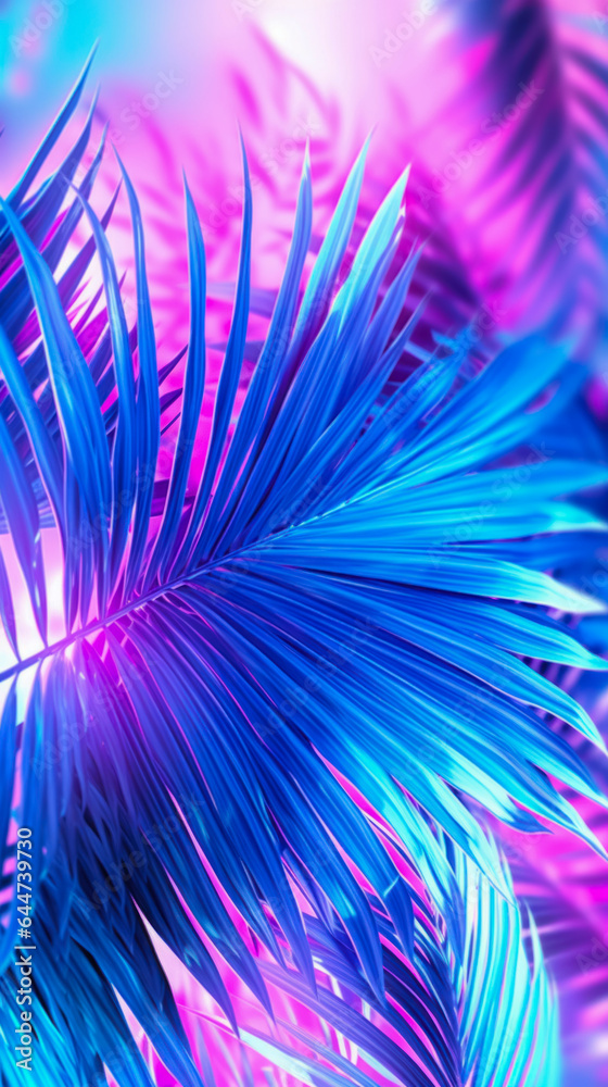 Futuristic neon palm leaf background design, idea for vertical wallpaper or phone case. Futuristic neon palm leaf background design, idea for vertical wallpaper or phone case.