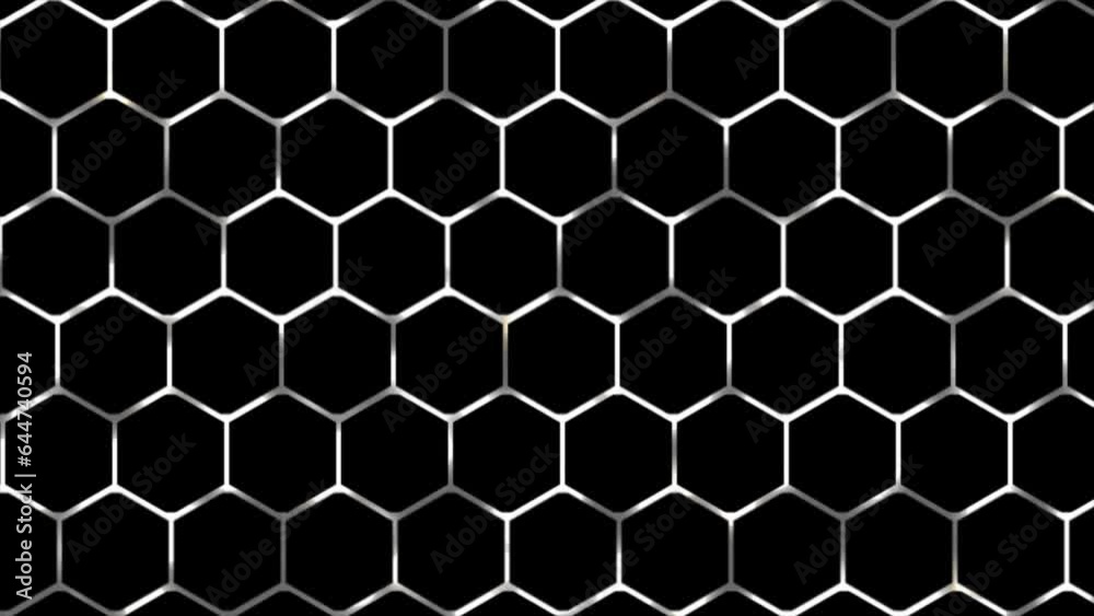 Colorful 2D glowing digital technology hexagonal mesh background, glowing neon light gaming background