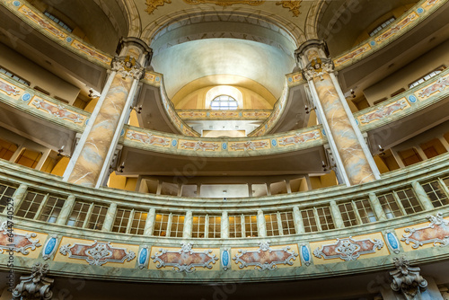 The interior of  the Dresden Frauenkirche  Church of Our Lady  is a Lutheran church in Dresden  the capital of the German state of Saxony