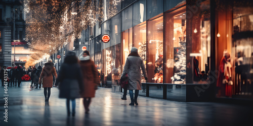 Blurred people walking in the Christmas shopping mall © sam