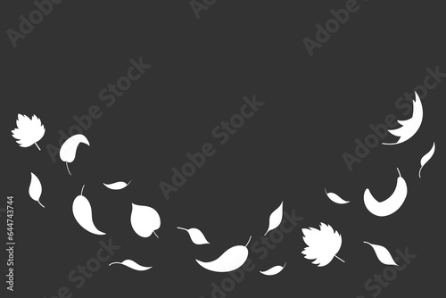 Leaves fall silhouette in simple style, vector illustration. Wave cold air during windy weather. Maple leaf for print and design. Isolated black elements on a white background. Autumn symbol nature