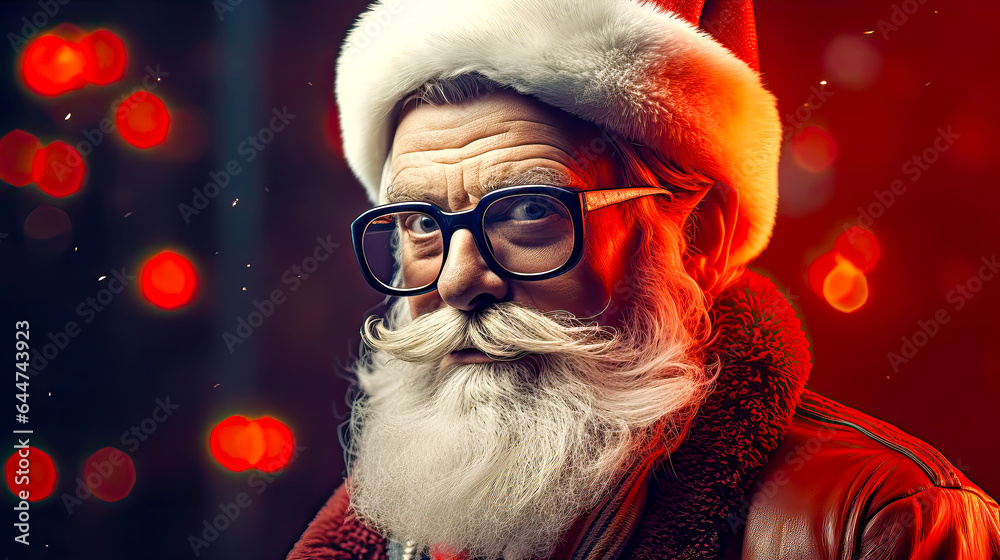 Portrait of smiling Father Christmas and bokeh background. Postproducted generative AI illustration. Portrait of smiling Father Christmas and bokeh background. Postproducted generative AI illustration.