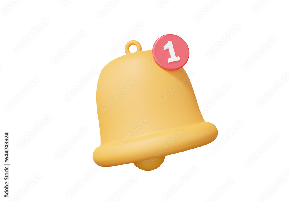 Notification bell yellow reminder alert one list social media minimal cartoon style floating on isolated background. composition template advertising concept. 3D rendering Notification bell yellow reminder alert one list social media minimal cartoon style floating on isolated background. composition template advertising concept. 3D rendering