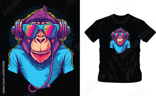 cool colorful chimpanzee monkey t-shirt design editable template