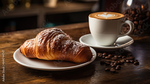 Croissant and a cup of latte 