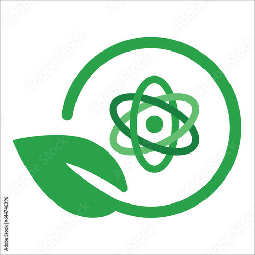 Eco environment friendly nuclear symbol icon of molecular bio technology leaves concept of organic chemistry science