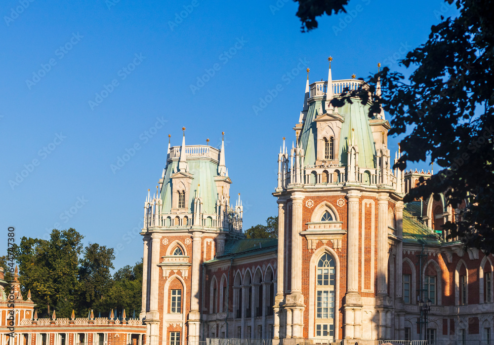 Moscow, Russia - 08.07.2023 - Shot of the Tsaritsyno Museum-Reserve castle. Landmark