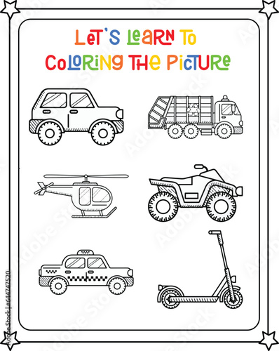 vector graphic illustration of vehicle for education children's coloring book