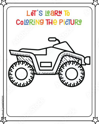 vector graphic illustration of quad bike for education children's coloring book