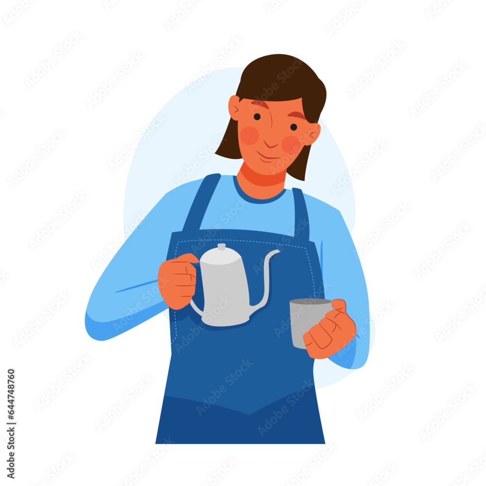 female barista making coffee wearing long sleeves
