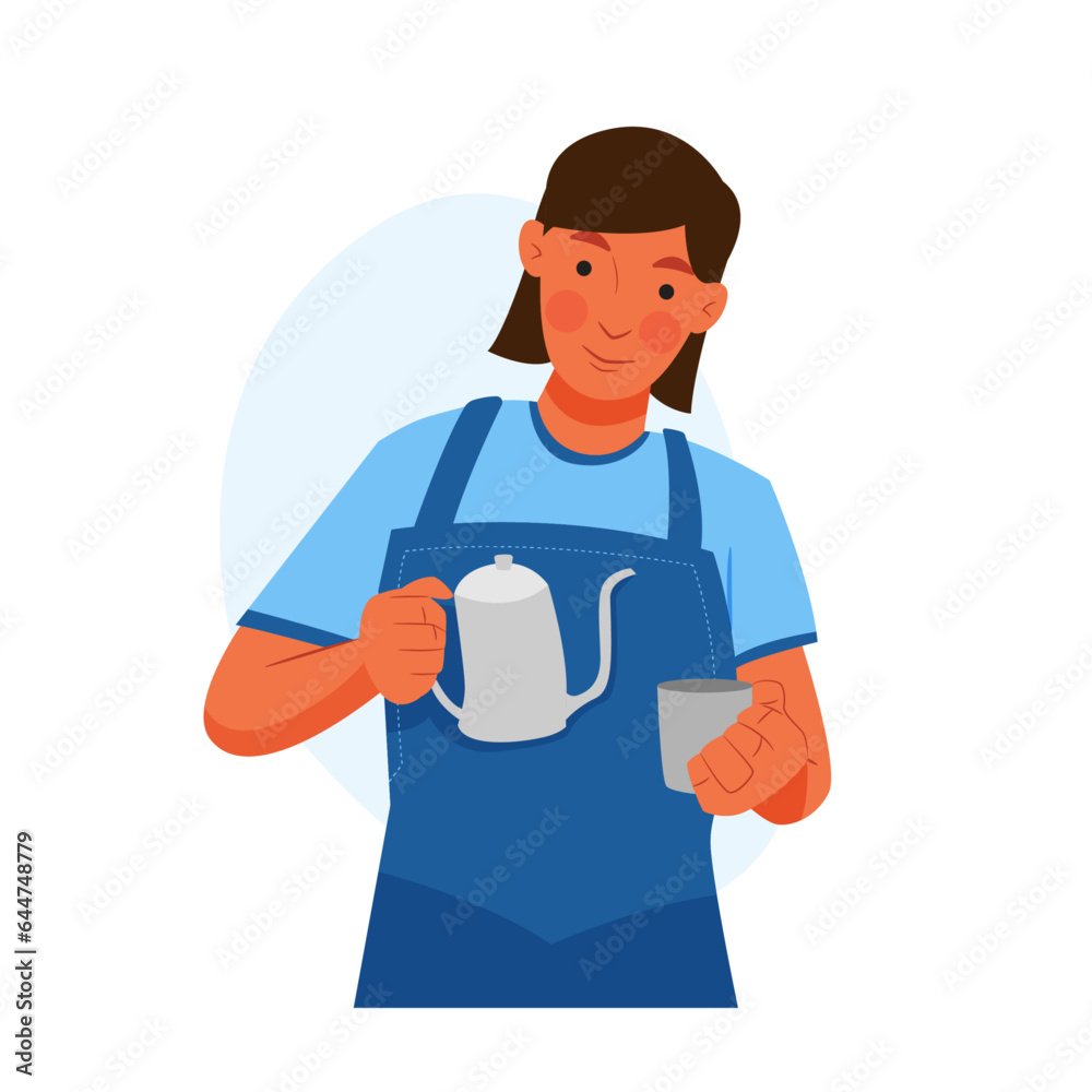 female barista making coffee wearing short sleeves female barista making coffee wearing short sleeves