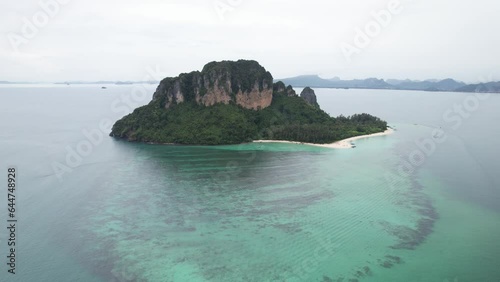 4K Aerial Footage of Koh Poda (Poda Island) in Ao Nang, Krabi, Thailand - Featuring Longtail Boats, White Sand Beaches and Crystal Clear Waters