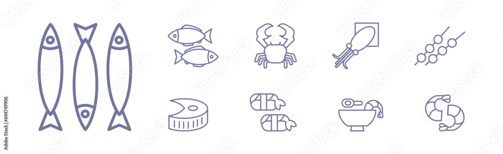 Seafood and Marine Product Line Icon Vector Set Seafood and Marine Product Line Icon Vector Set