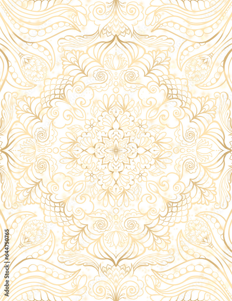 Golden mandala on transparent background png, meditative art template