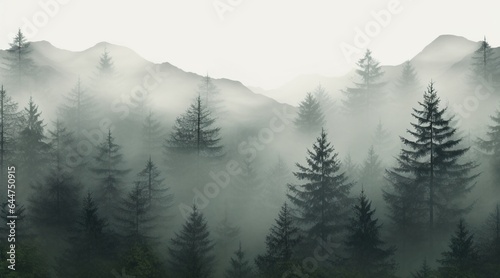 Misty pine forest background