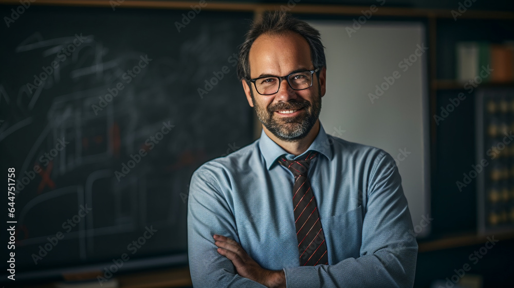 A portrait of a teacher in a classroom A portrait of a teacher in a classroom