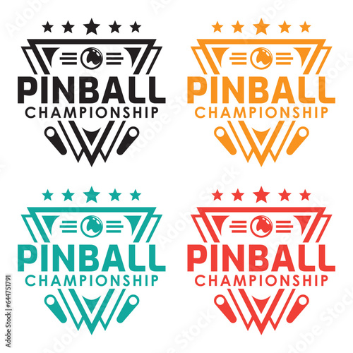 Set Pinball Championship Vintage Retro Vector Badge Emblem Logo  for Banner, Poster, Flyer, Website, Social Media