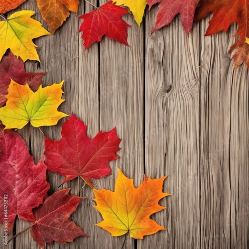 autumn leaves over wooden backgroundautumn leaves over wooden backgroundautumn background with red and yellow leaves