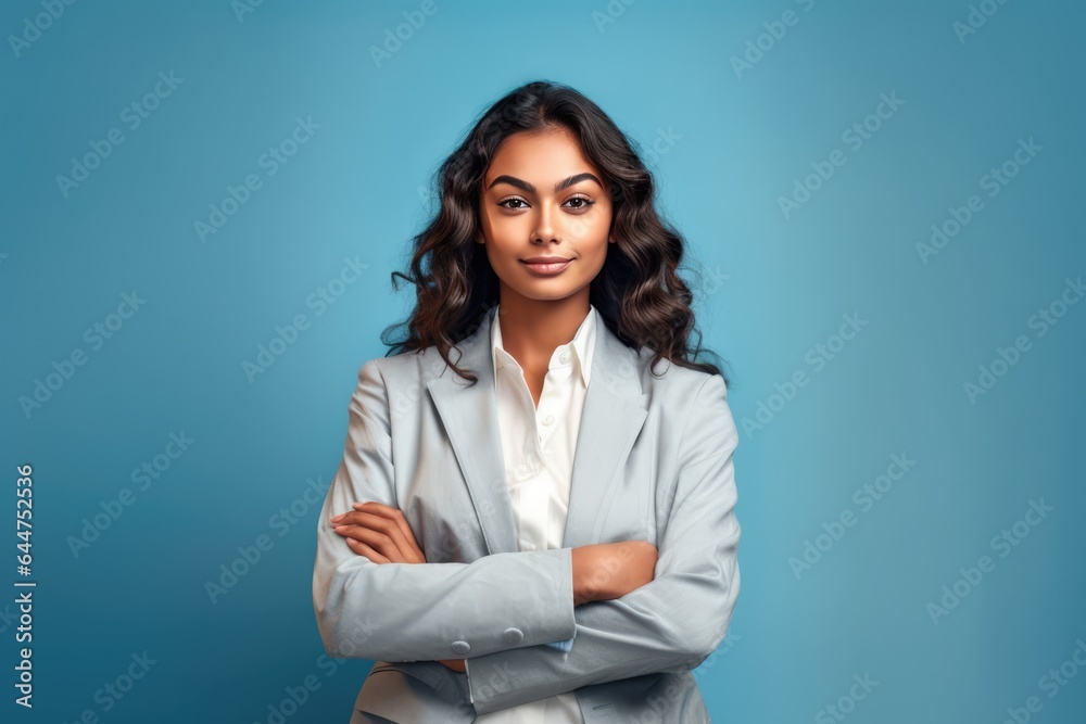 Fictional Character Created By Generated AI.Confident Businesswoman in Blue Jacket and White Blouse Fictional Character Created By Generated AI.Confident Businesswoman in Blue Jacket and White Blouse