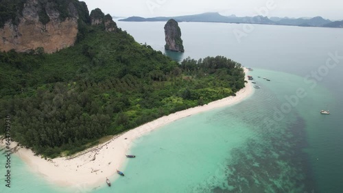 4K Aerial Footage of Koh Poda (Poda Island) in Ao Nang, Krabi, Thailand - Featuring Longtail Boats, White Sand Beaches and Crystal Clear Waters