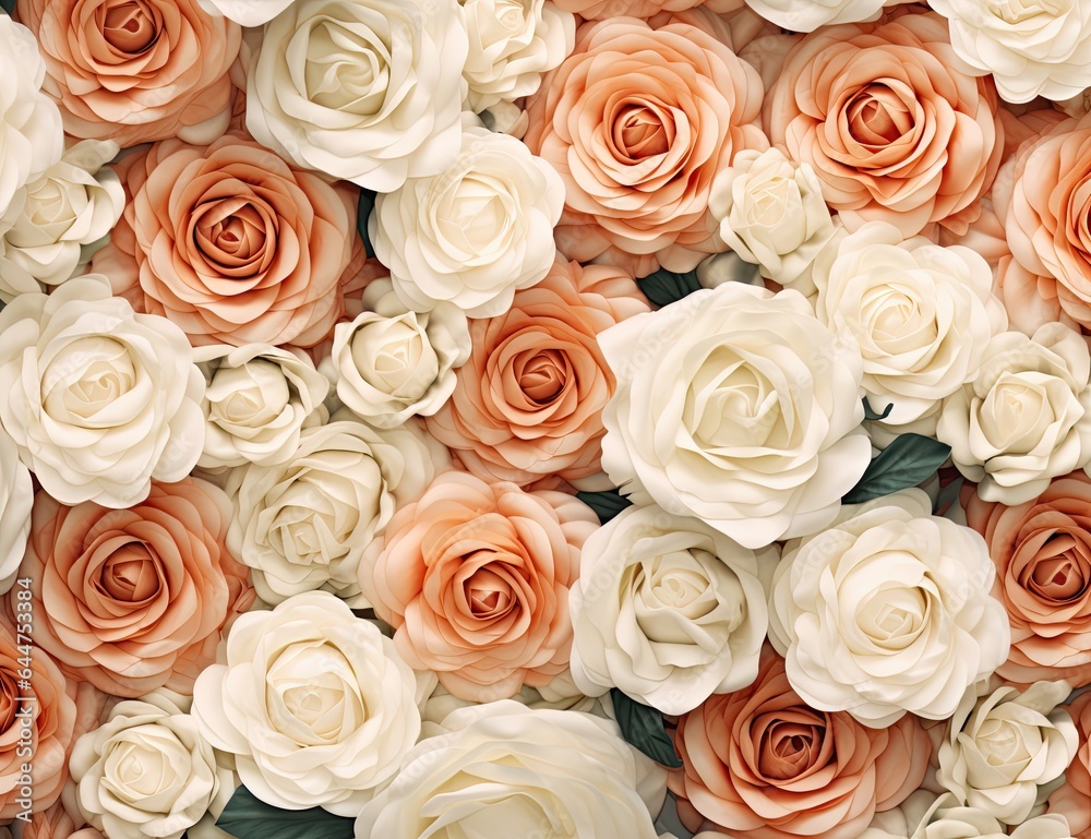 Peach and white roses background Peach and white roses background
